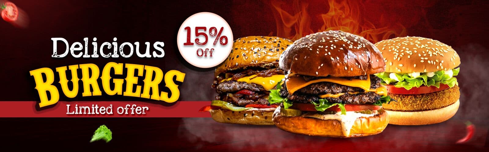 Delicious burgers Delicious burgers limited offer 15% off